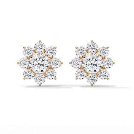 Sparkling Flower Round Cut solitaire Studs.