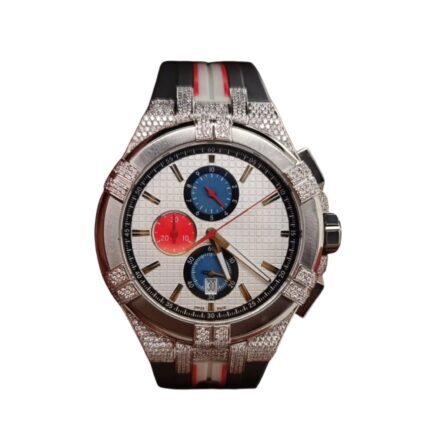 Mens Luxury Diamond Chronograph Watch Custom Racing Stripe