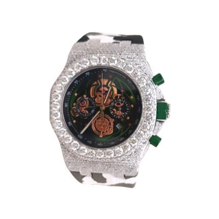 Mens Custom Diamond Skeleton Watch Luxury Camouflage Strap Iced Out Bezel Unique Design