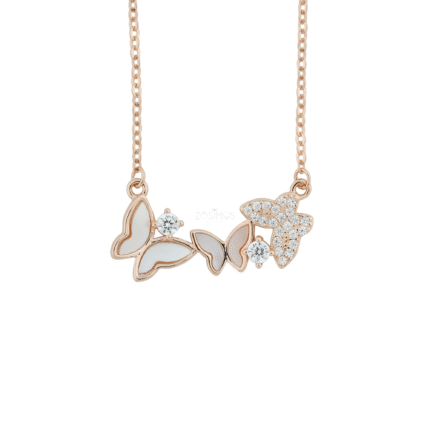 925 Sterling Silver Rose Gold-Plated Mother of Pearl Butterfly Necklace
