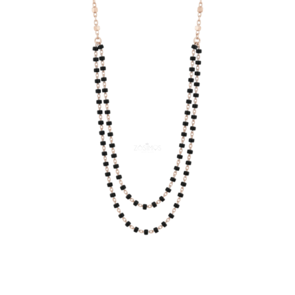 925 Sterling Silver Rose Gold-Plated Double Layer Black Beaded Mangalsutra Necklace